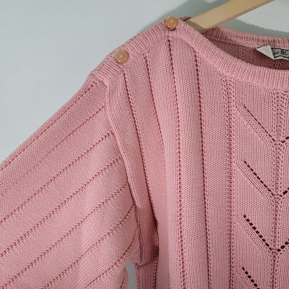 VTG Andrew St. John Baby Pink Crewneck Cable Knit Sweater Sz M Y2K Barbiecore - Picture 3 of 11